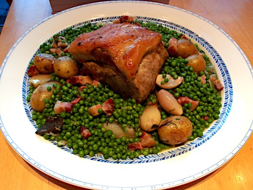 Pork loin with herbs and peas