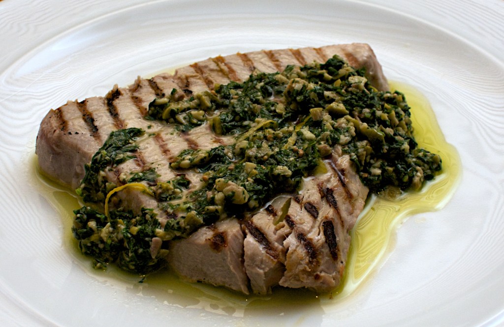 Seared Tuna with Green Olive Salsa Verde