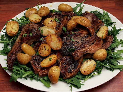 Lamb cutlets, mint & golden potatoes