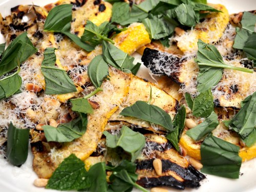 Griddled courgettes with parmesan &amp; basil