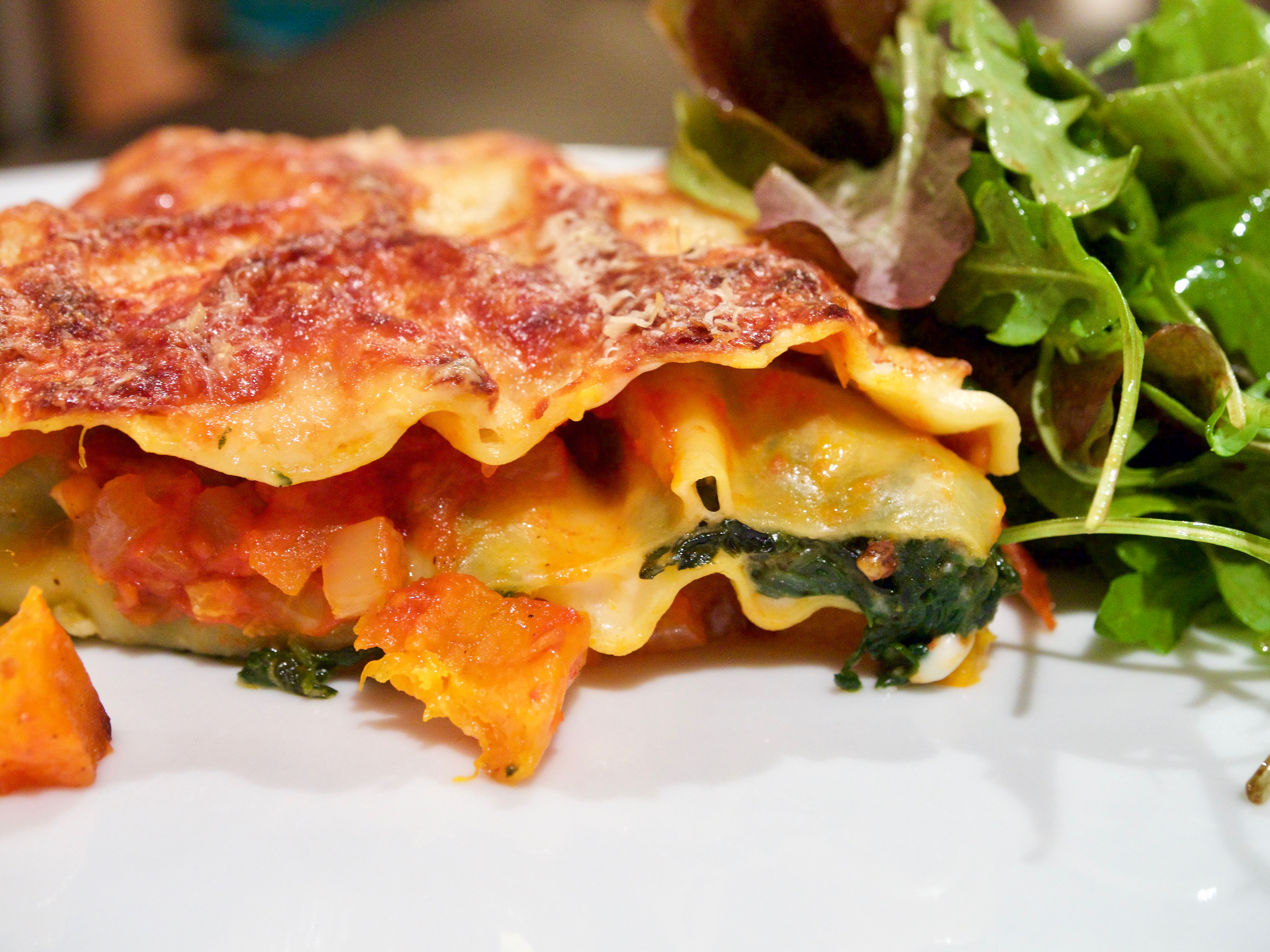 Roast pumpkin and spinach lasagne