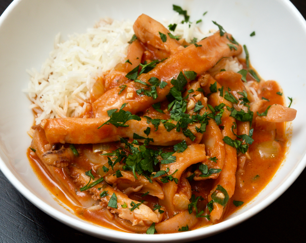 Slow cooked squid in brandy and cream