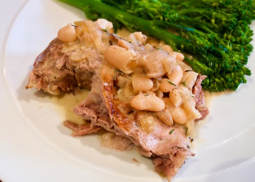 Slow roast lamb with beans