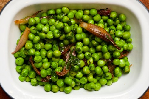 Peas with roasted shallots