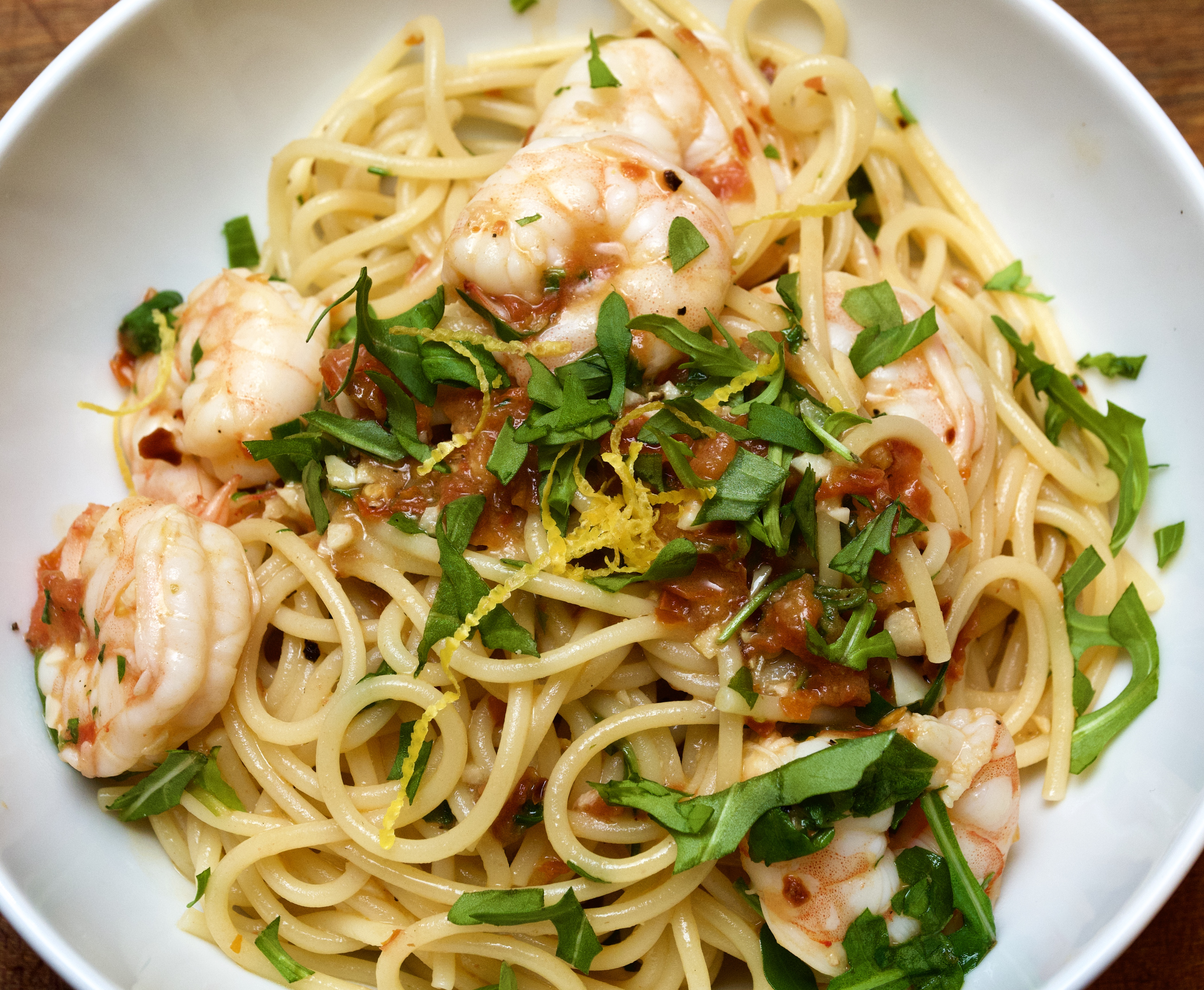 Spaghetti with Prawns &amp; Rocket