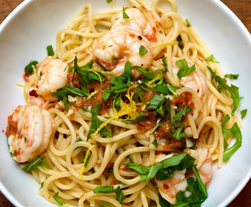 Spaghetti with Prawns &amp; Rocket