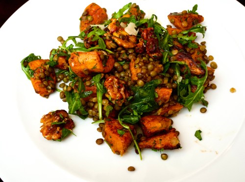 Spiced Sweet Potato, Puy Lentils and Rocket with Honey-roasted Walnuts