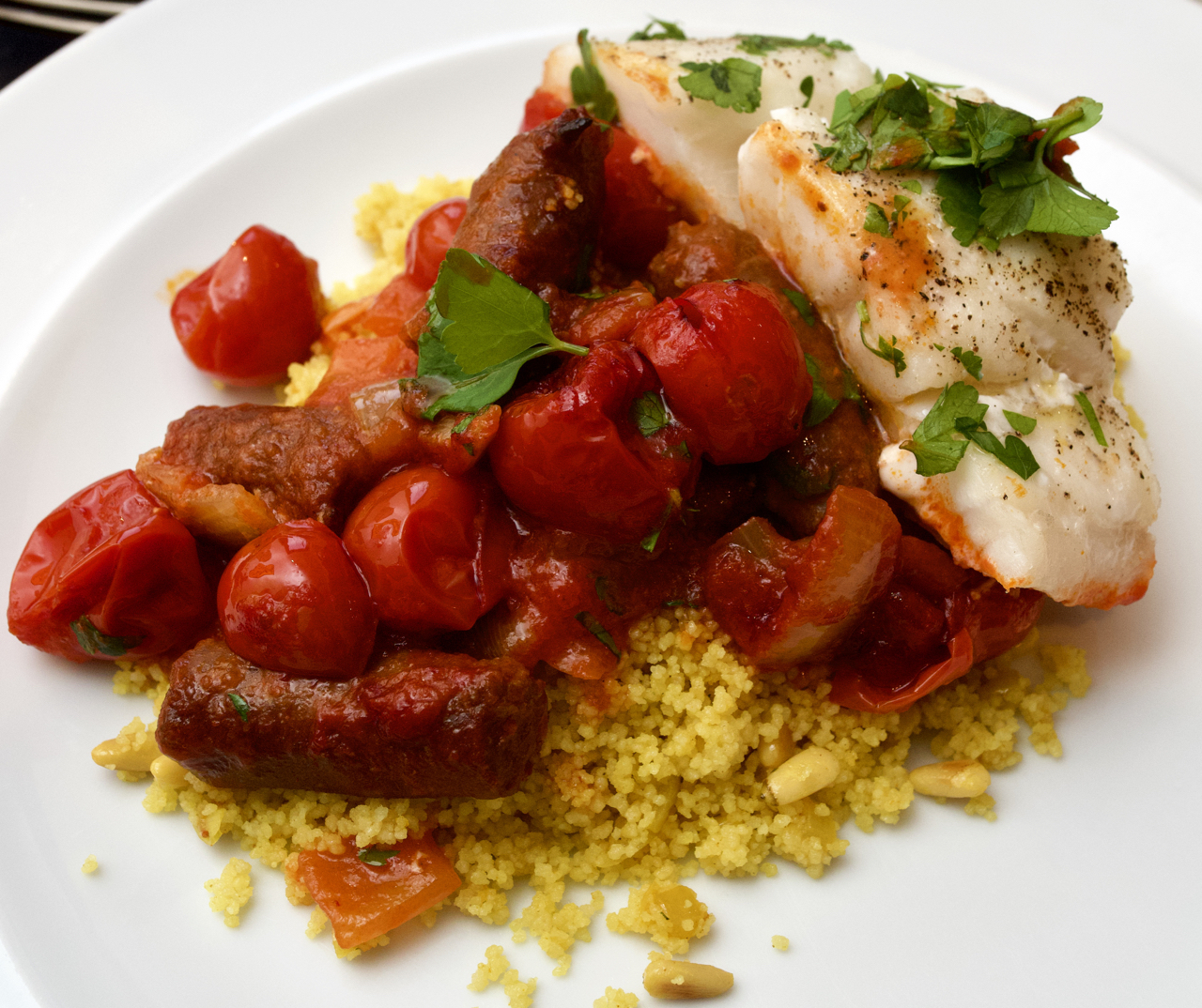 Spicy Merguez &amp; Cod tray-bake