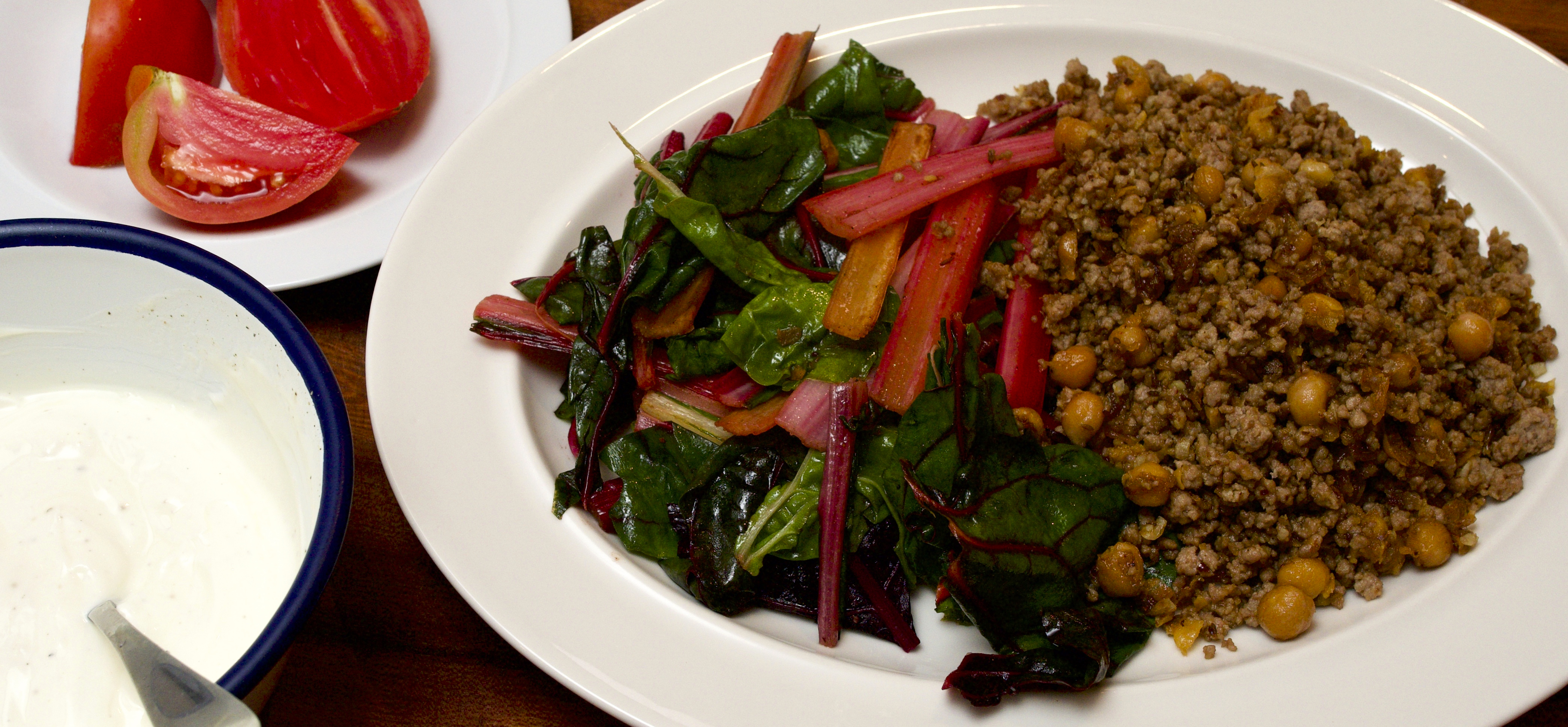 Crispy Chickpeas &amp; Lamb with greens and garlic yoghurt