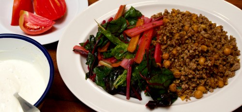 Crispy Chickpeas &amp; Lamb with greens and garlic yoghurt