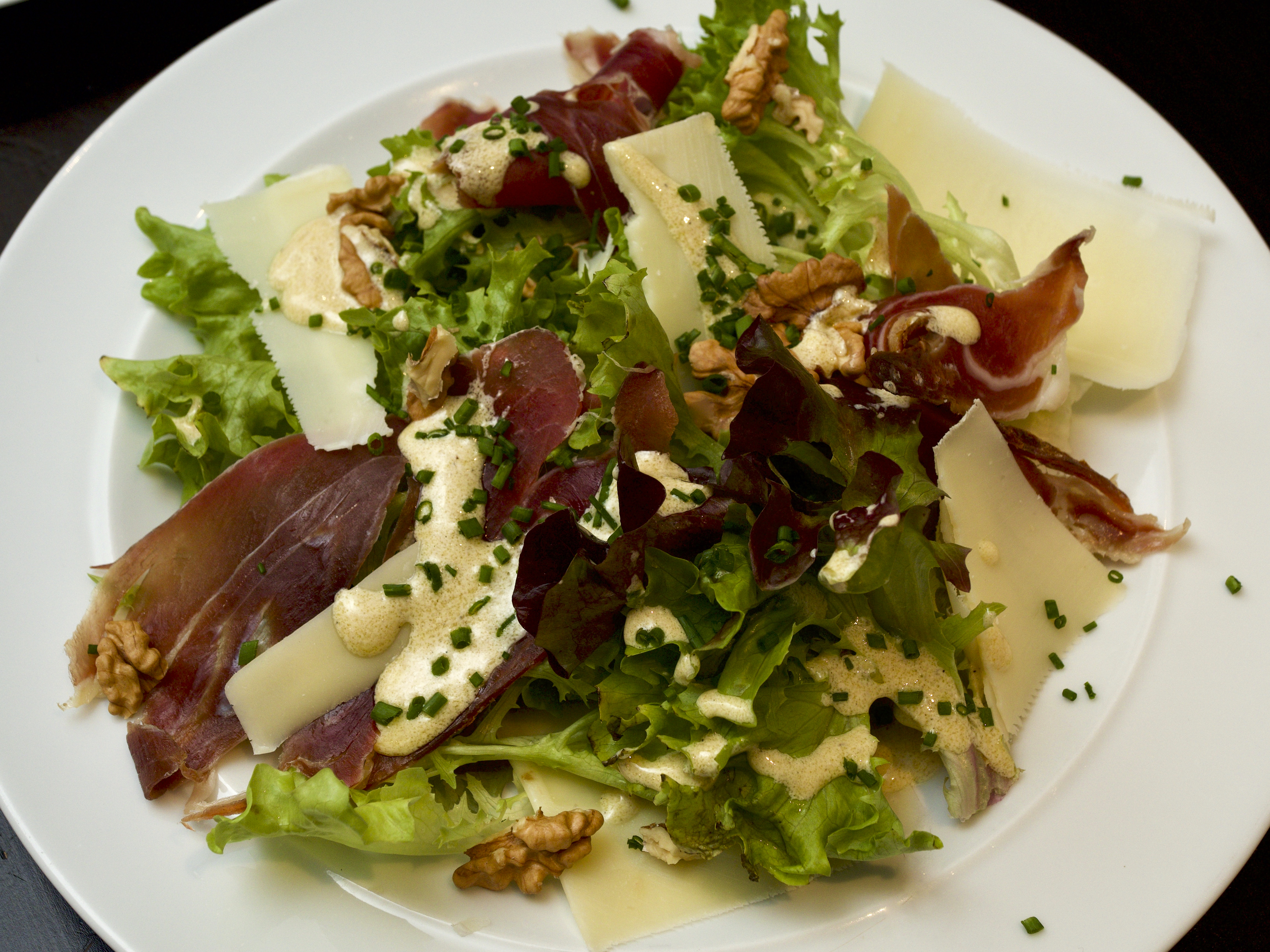 Smoked ham salad, with shaved Gruyere, Escarole &amp; Walnuts