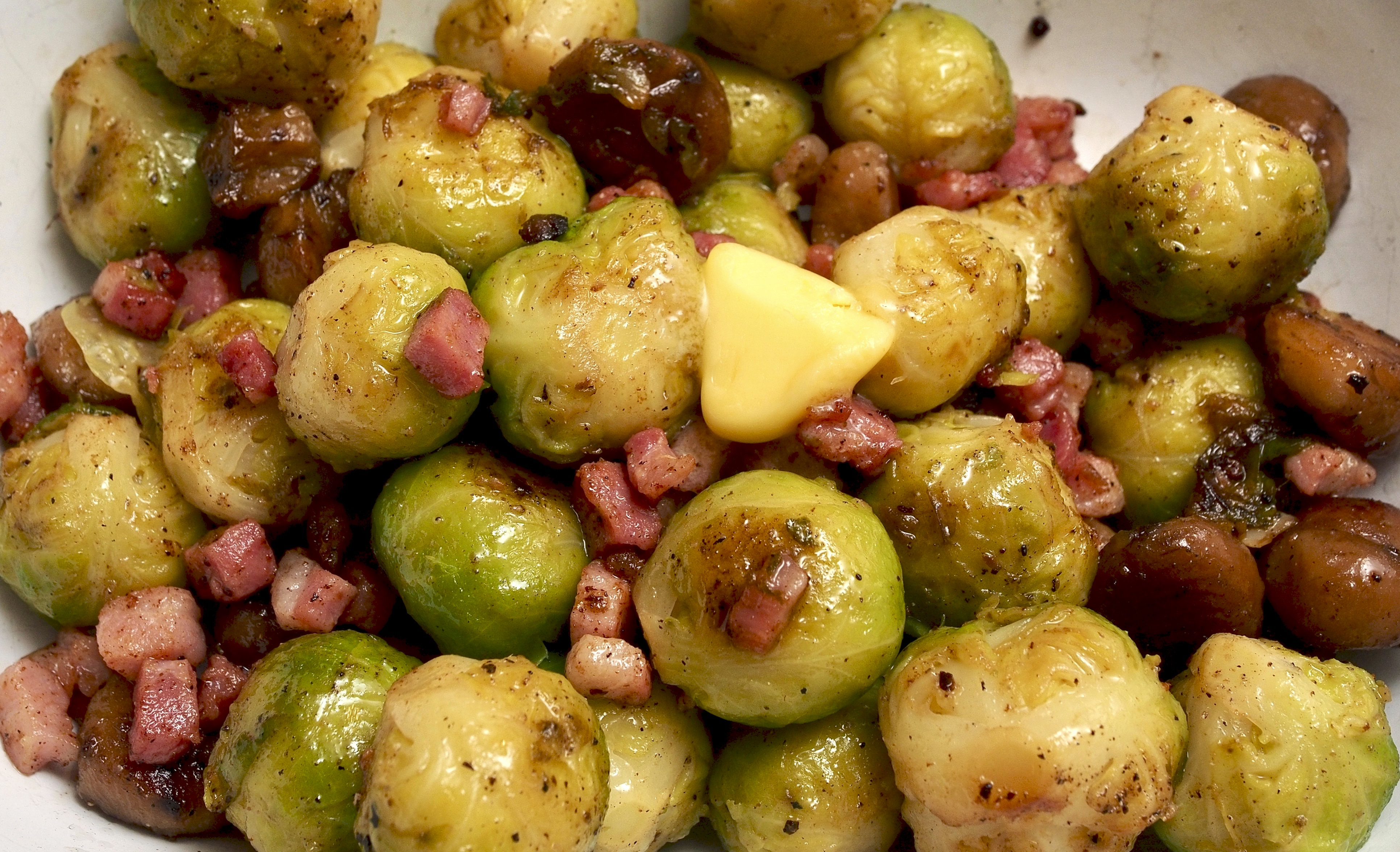 Buttered Sprouts with Chestnuts &amp; Bacon