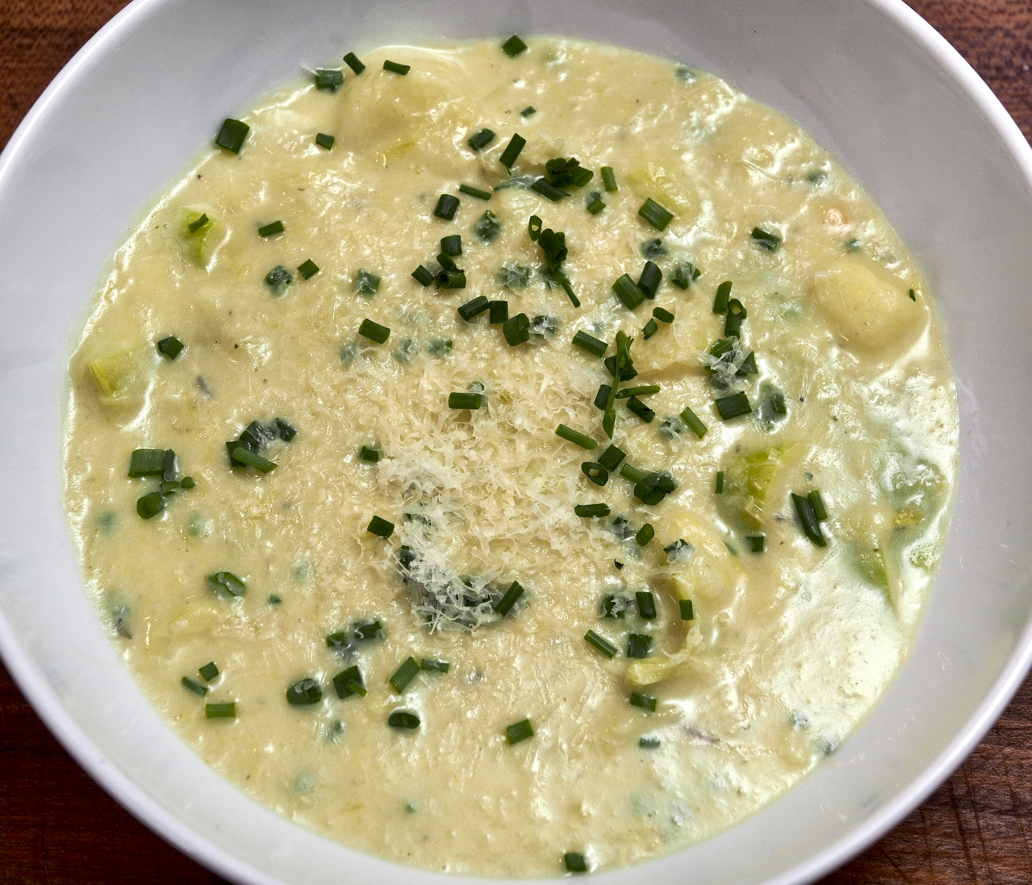 Potato &amp; leek soup with smoked Gubbeen cheese &amp; chives