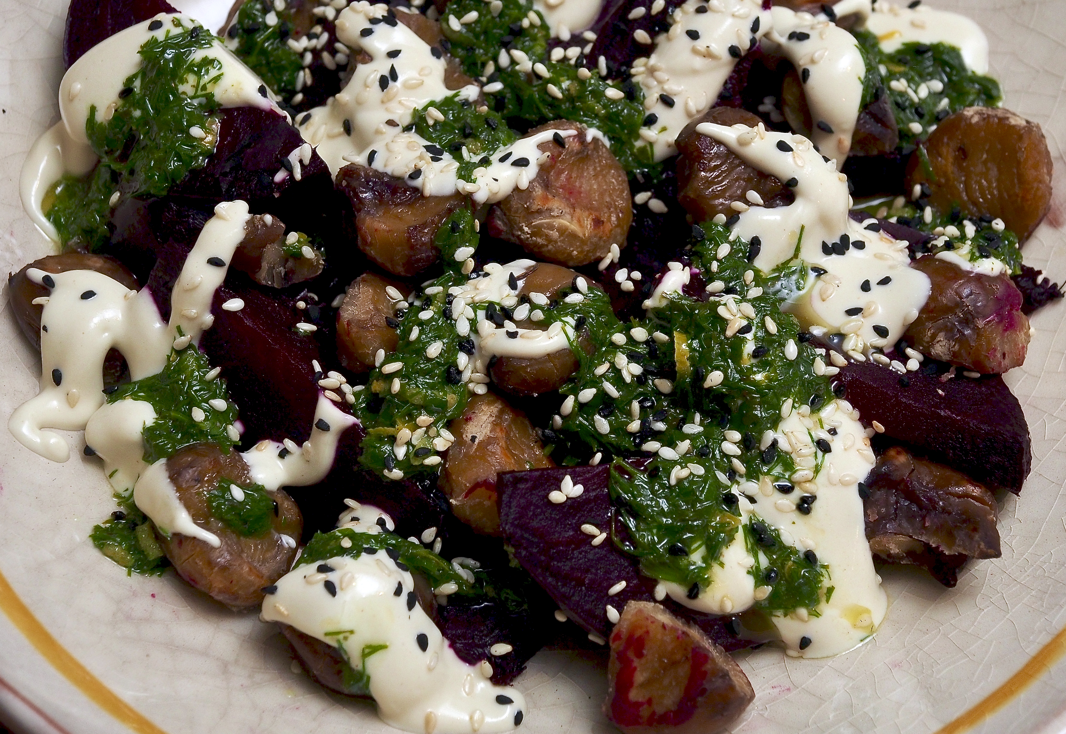 Roasted Beetroot Salad with Burnt Chestnuts