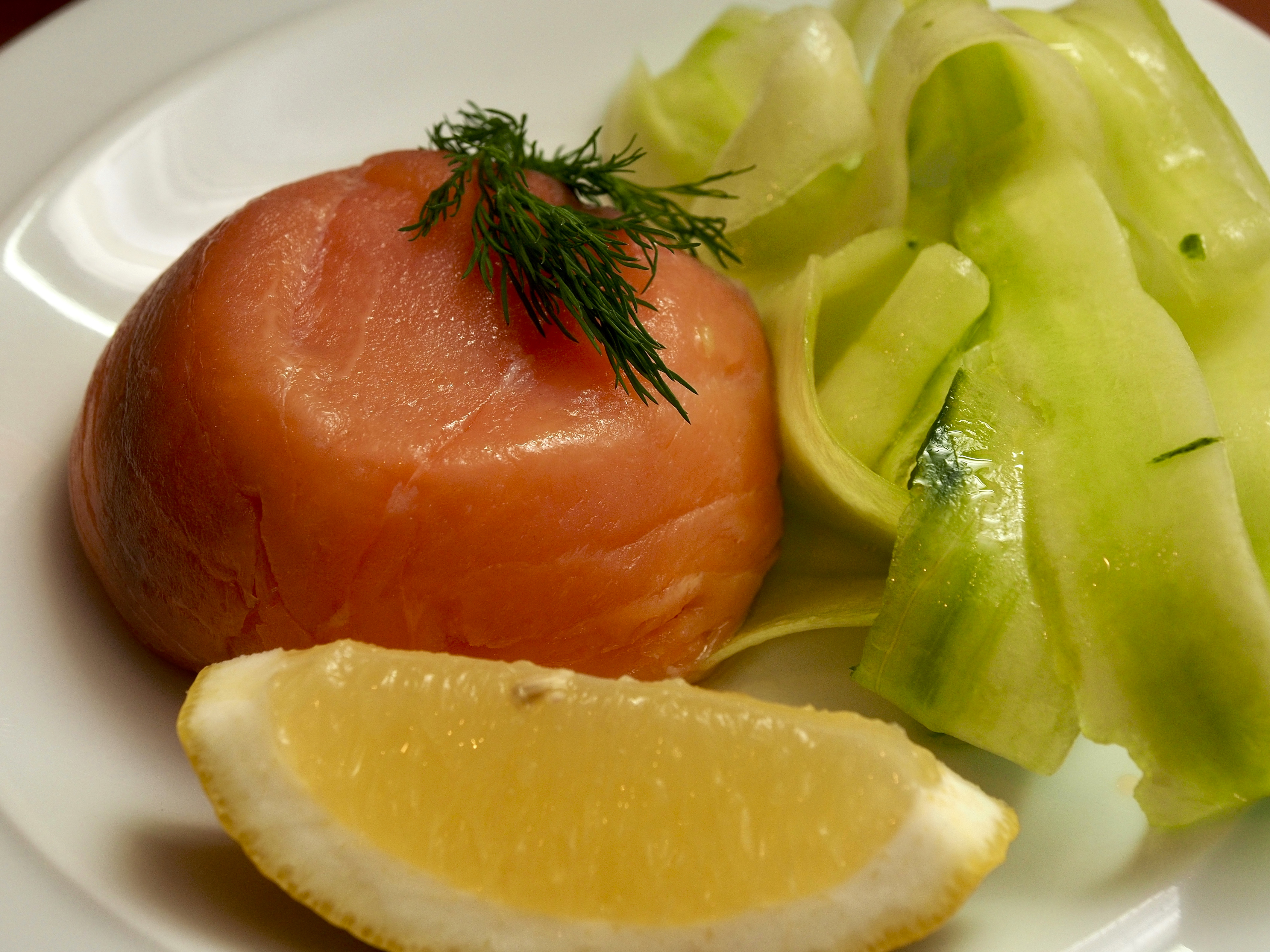 Smoked salmon &amp; crab timbales with cucumber parpadelle