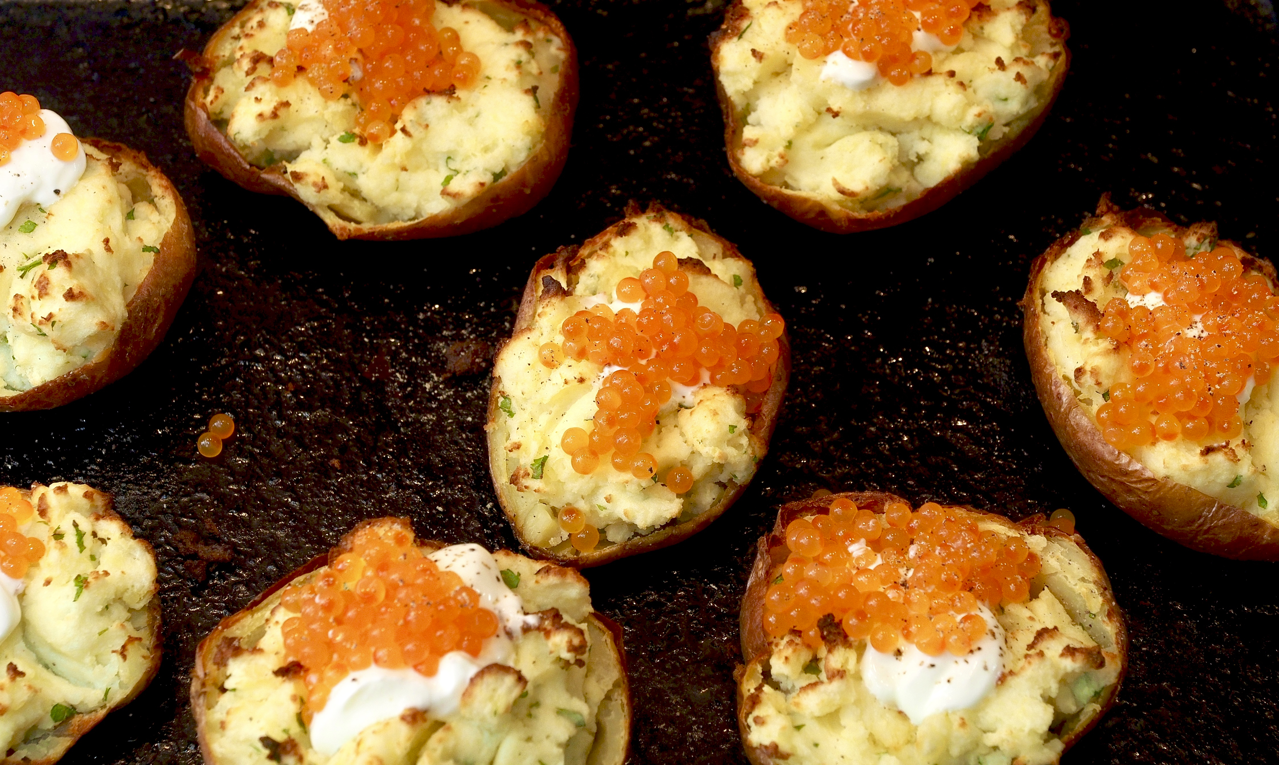 Valentines baked potatoes with caviar