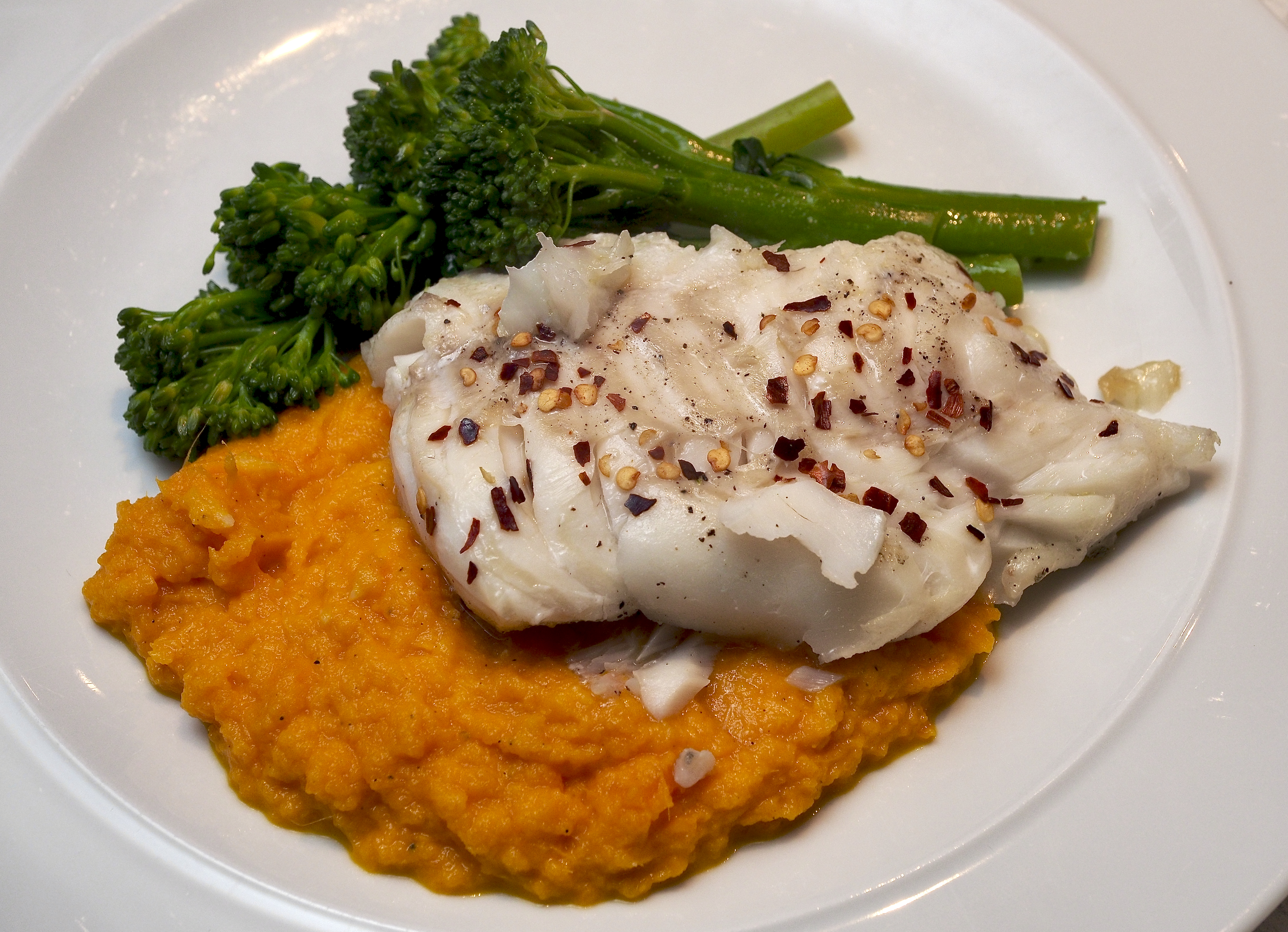 Carrot &amp; Ginger mash with pan fried cod