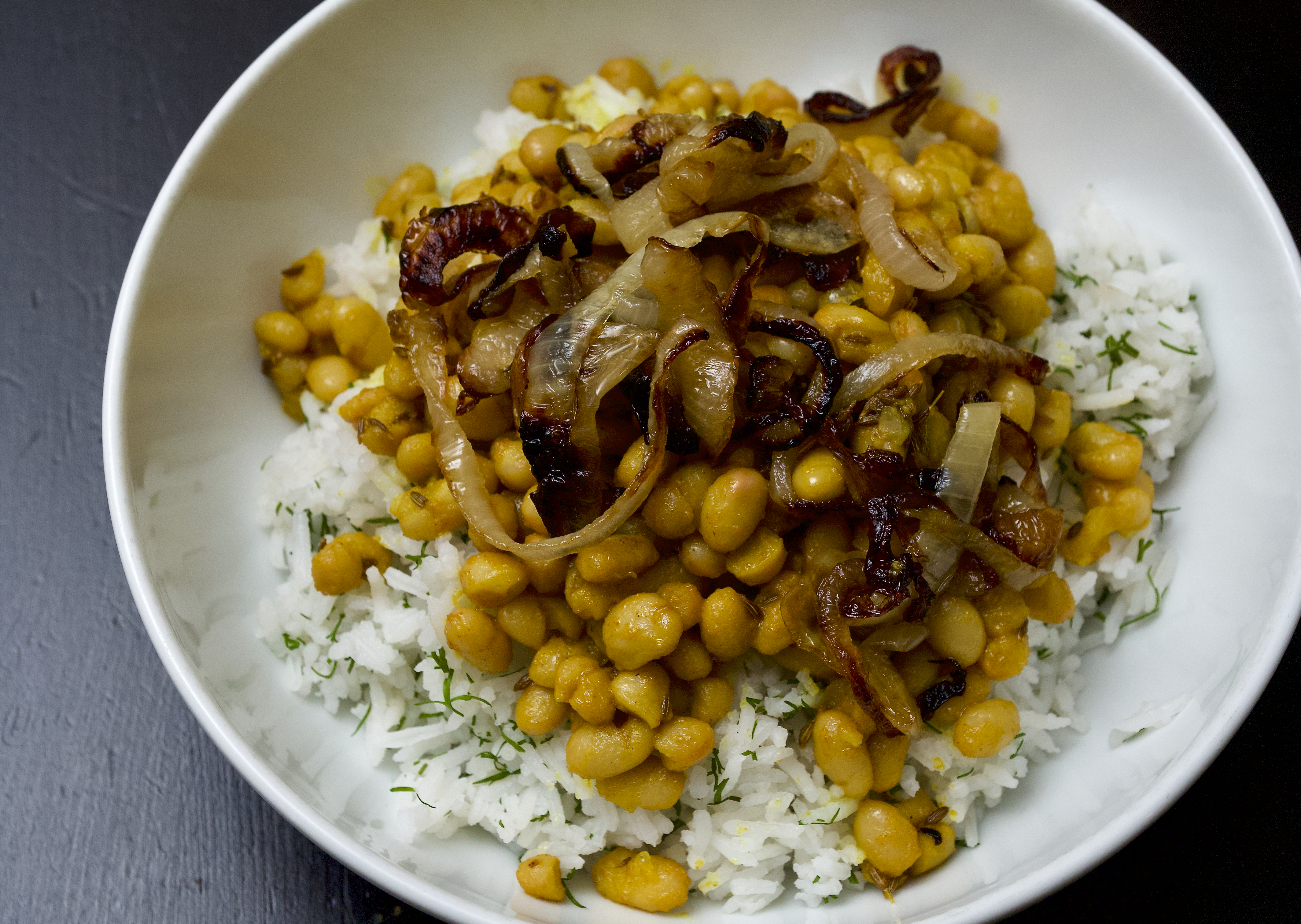 Haricot Beans with Rice &amp; Onions