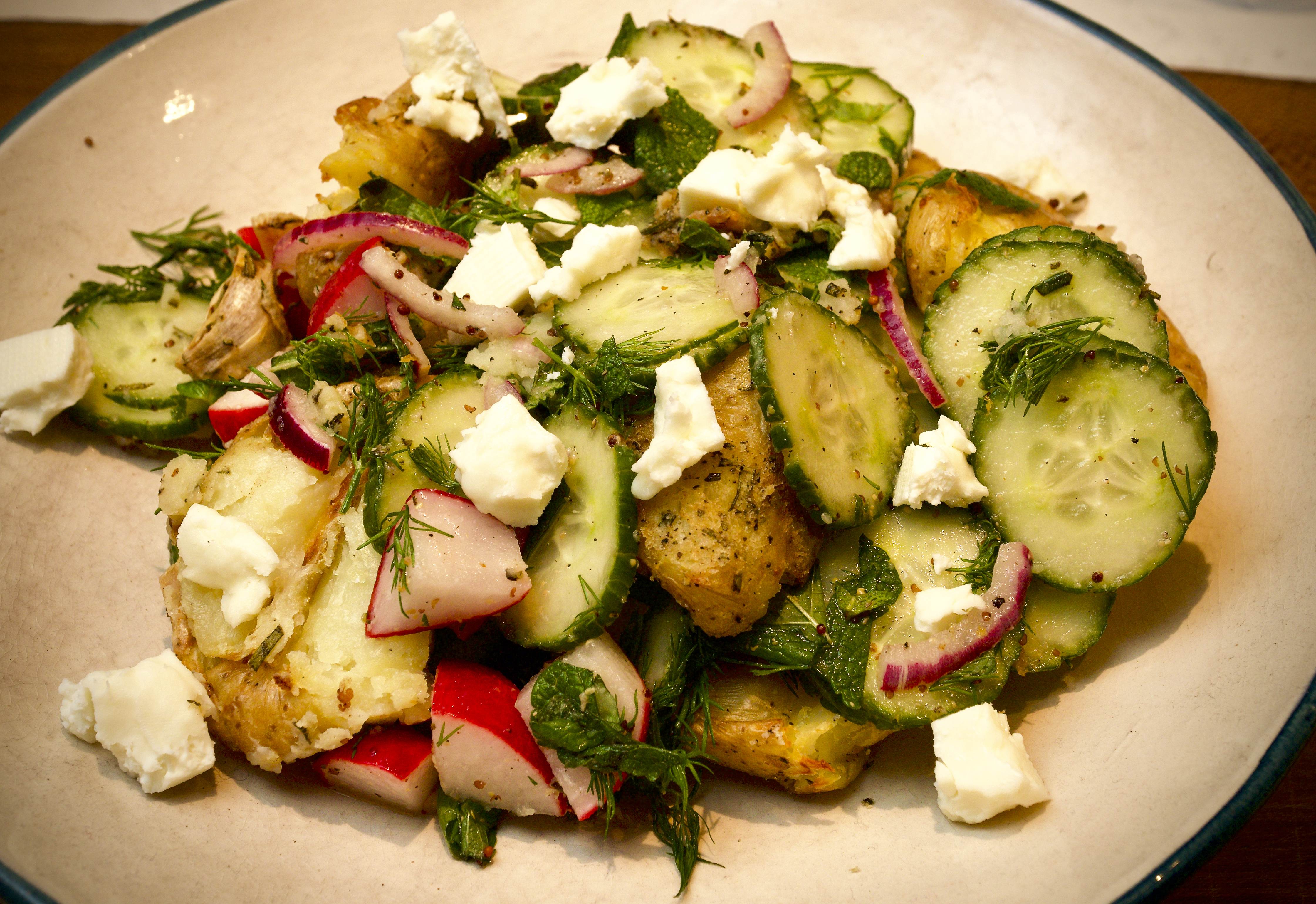 Roast new potato &amp; pickle salad