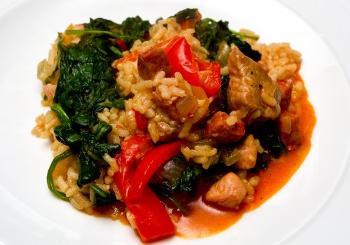 Spanish rice with pork & spinach