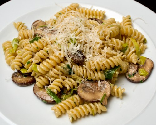 Fusilli with Chestnut Mushrooms, Leeks and Mascarpone Cheese