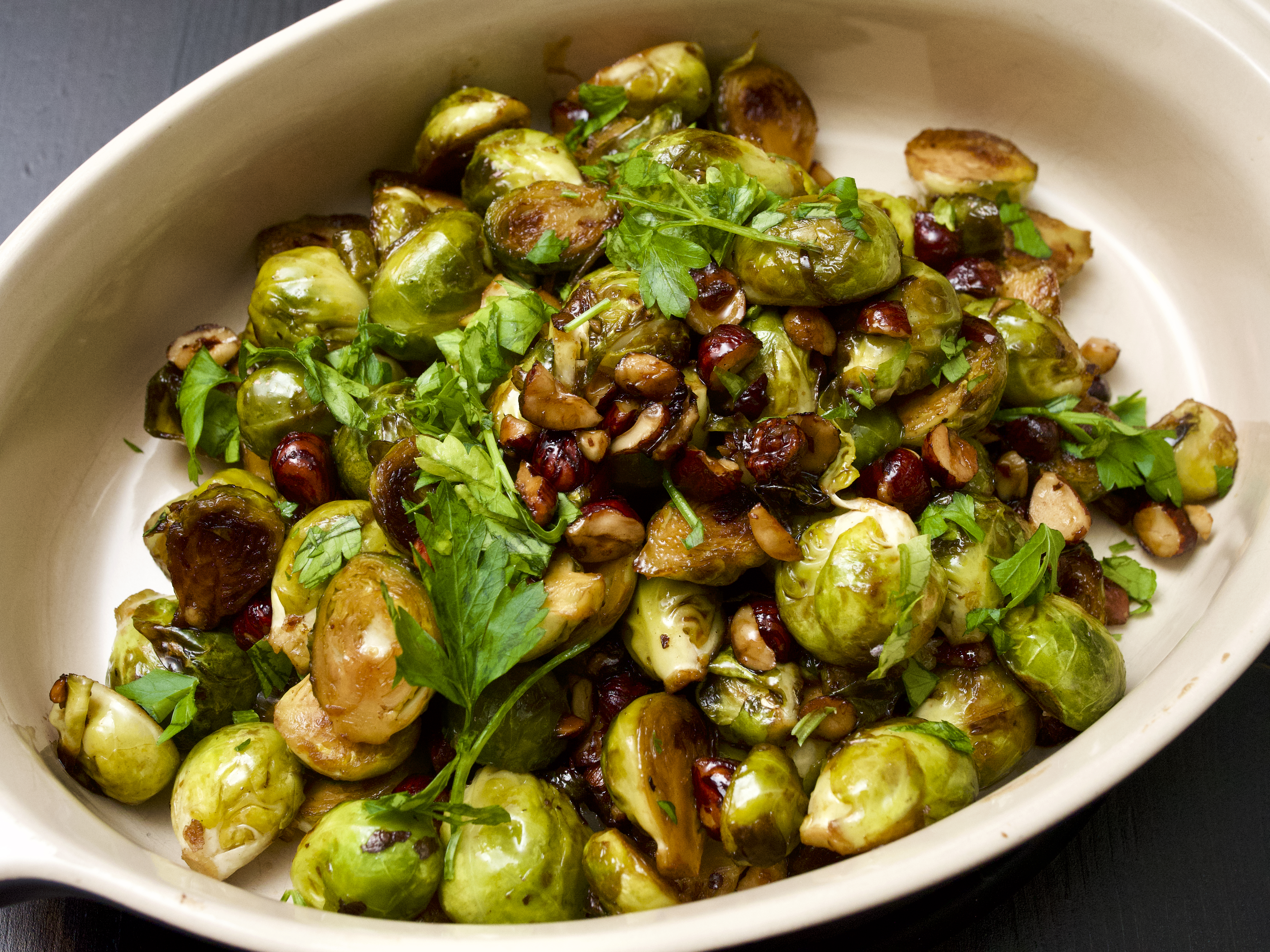 Pan-fried sprouts with soy &amp; hazelnuts
