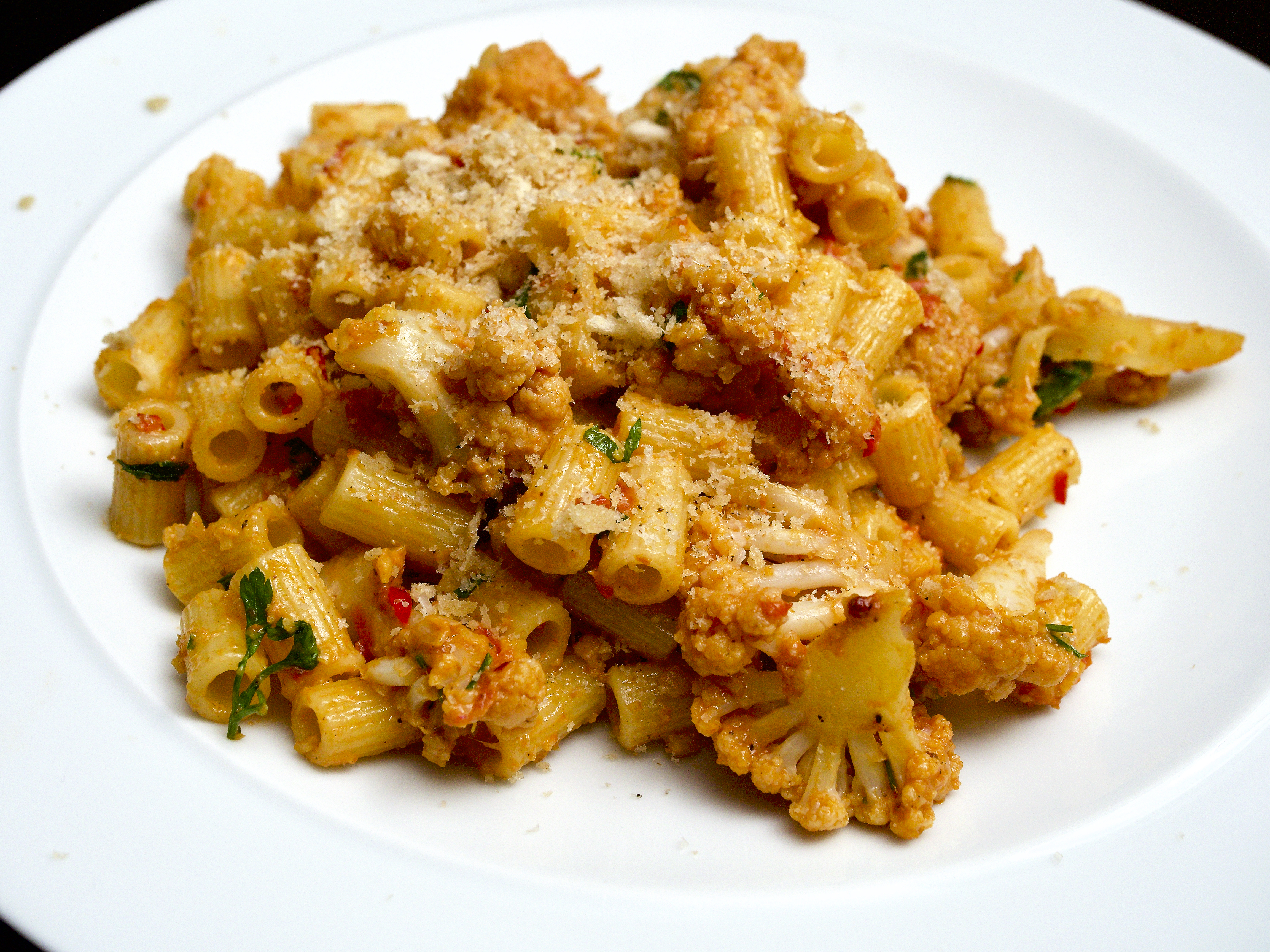 Ditali Pasta with Cauliflower, Saffron and Tomato Cream Sauce