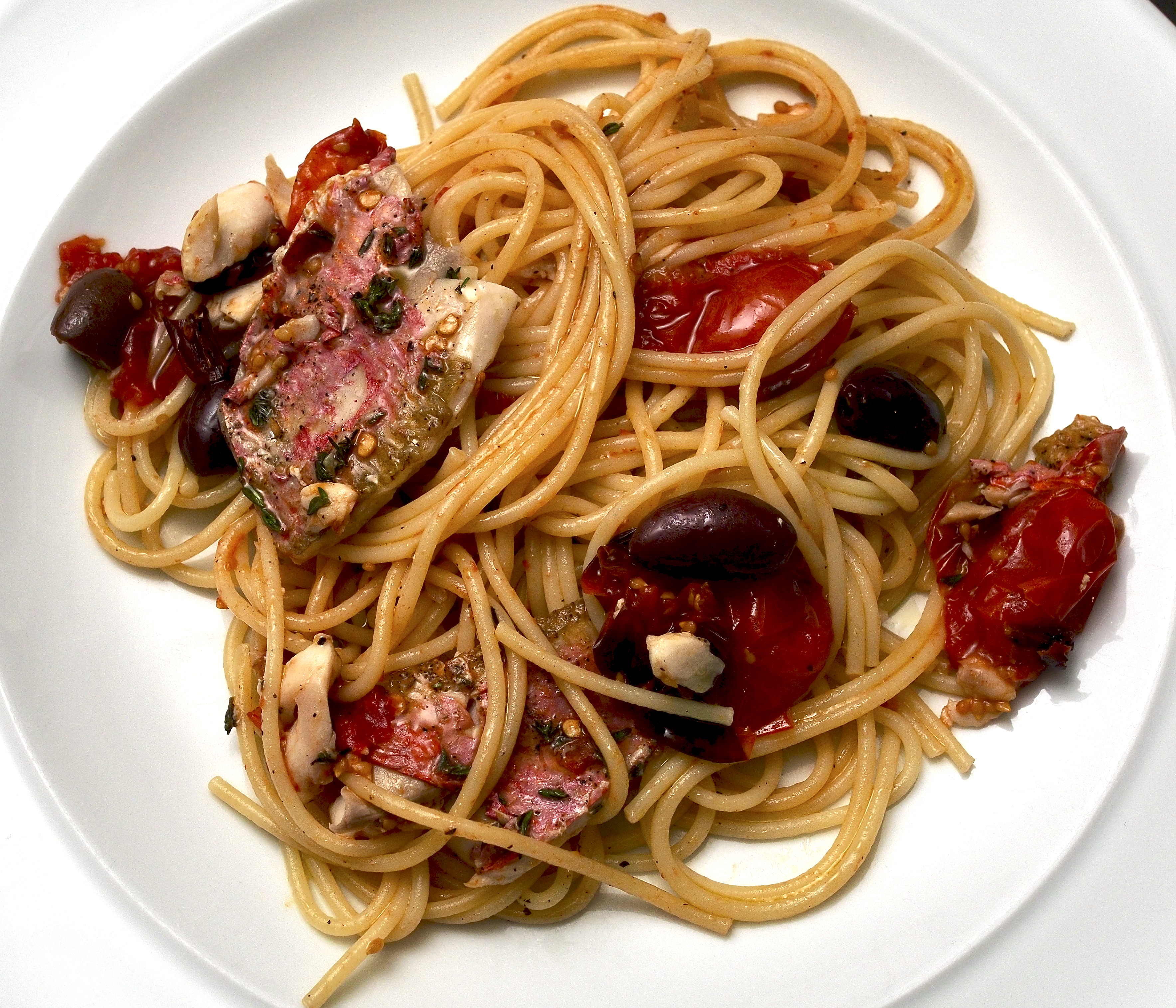Spaghetti with Roasted Red Mullet
