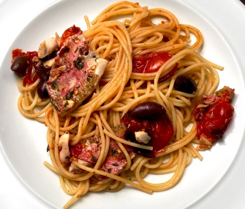 Spaghetti with Roasted Red Mullet