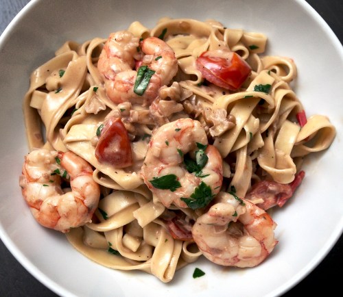 Tagliatelle with Prawns and a Creamy Brandy Sauce