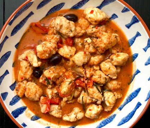 Monkfish Stew with Tomatoes, Garlic, Chilli &amp; Black Olives