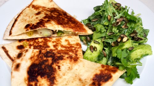 Spring Onion Quesadillas with Guacamole Salad