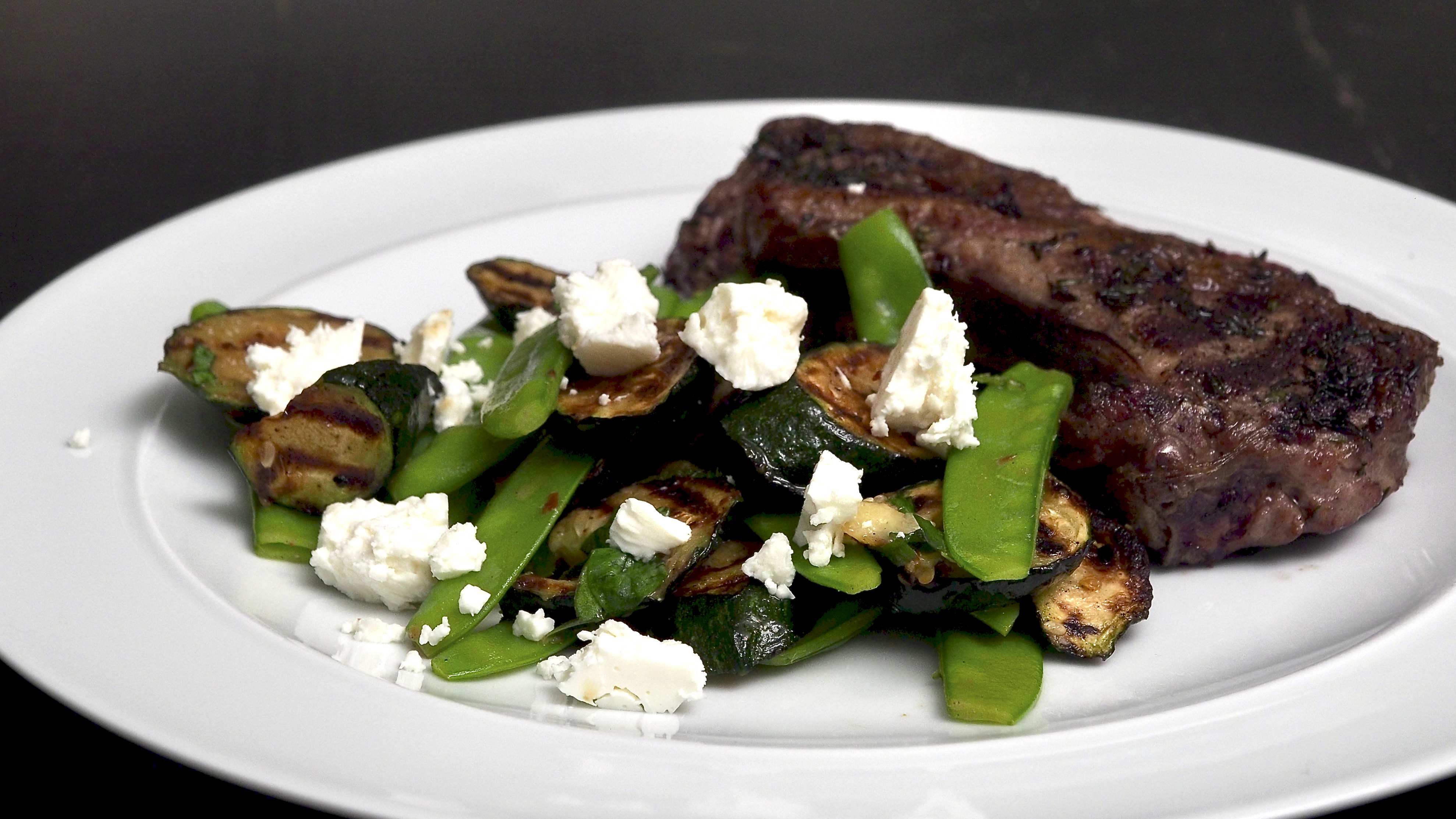 BBQ Lamb with Courgettes, Mangetout &amp; Feta Salad