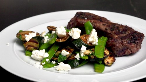BBQ Lamb with Courgettes, Mangetout &amp; Feta Salad