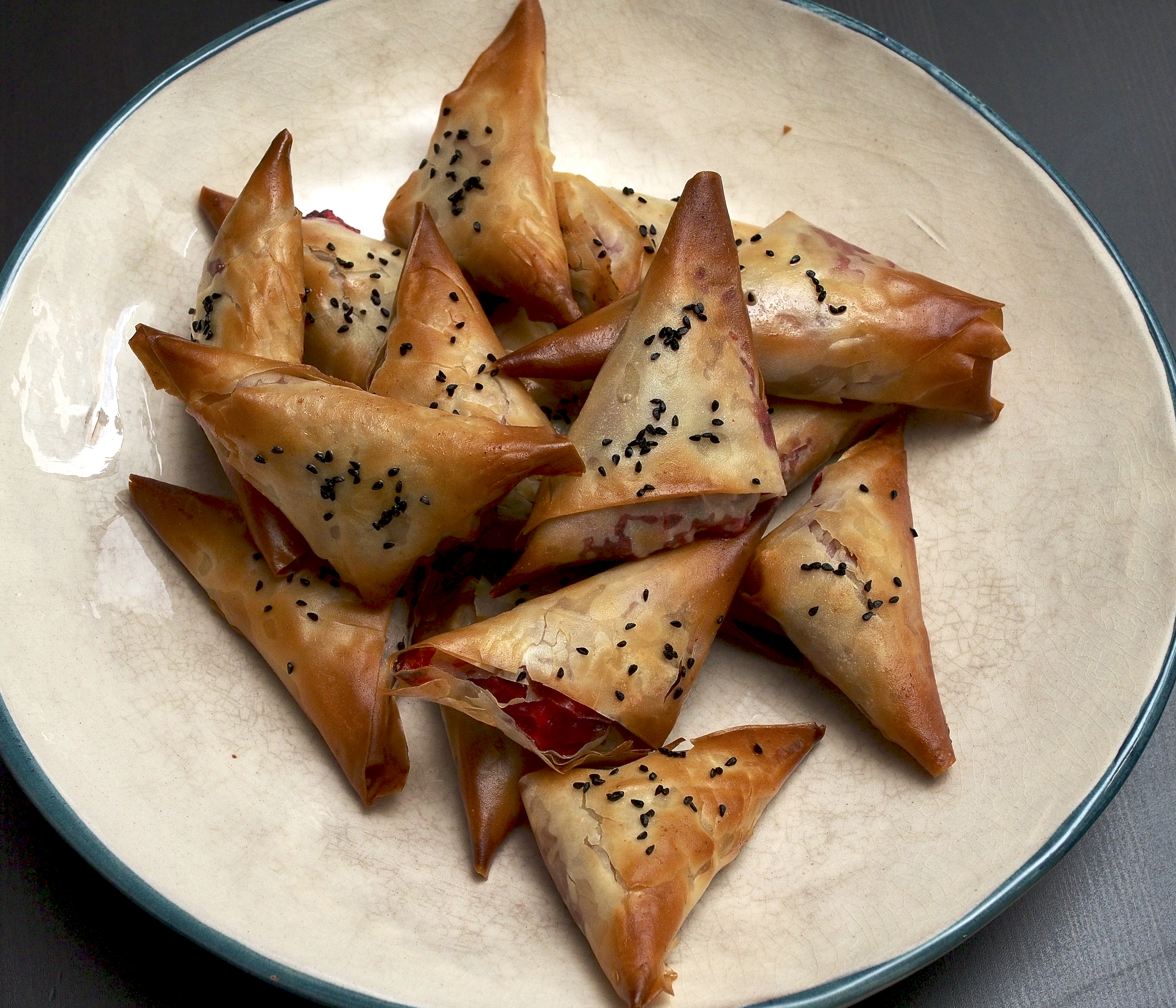 Beetroot &amp; feta samosas
