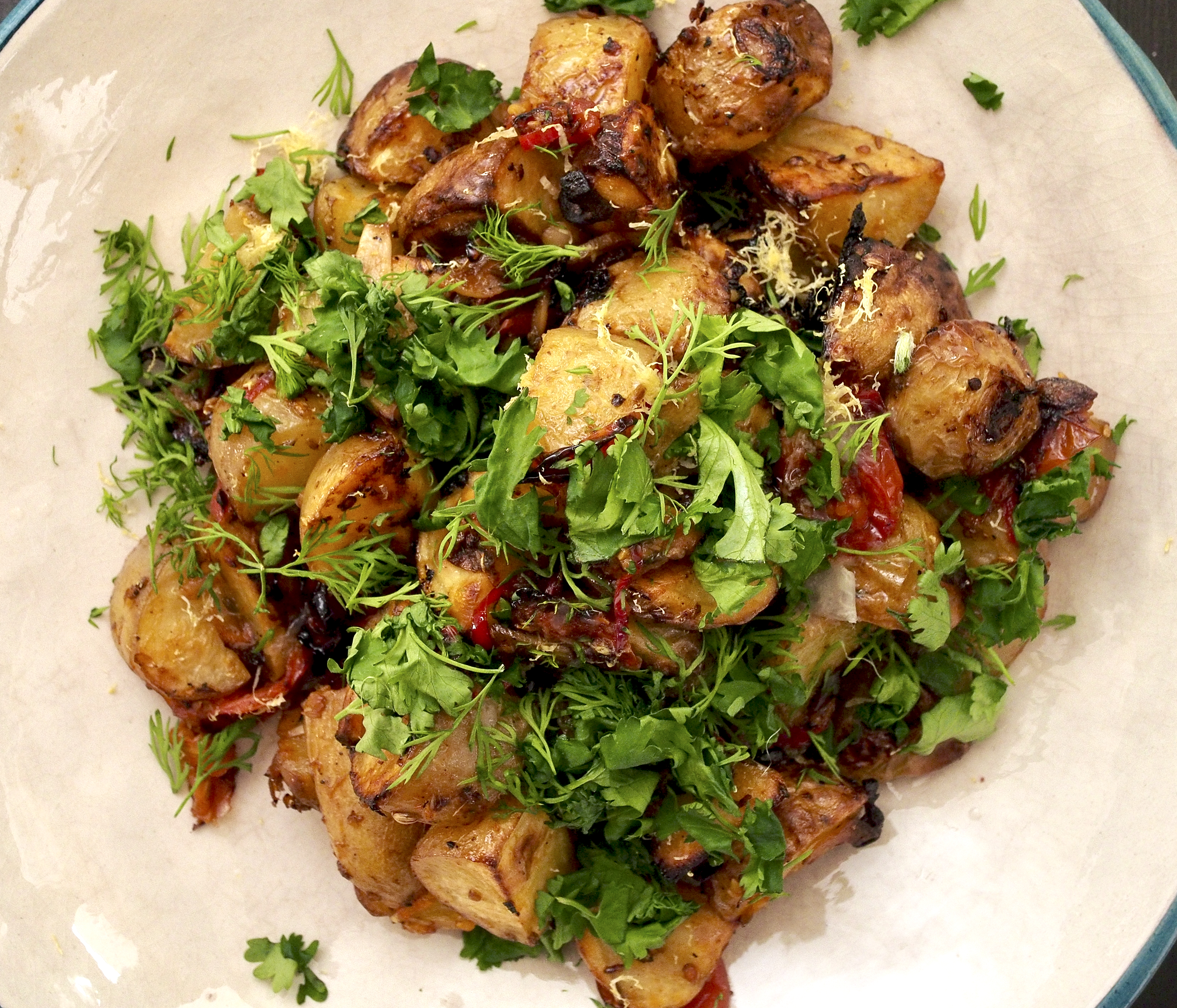 Spicy Roasted New Potatoes with Lemon & Herbs
