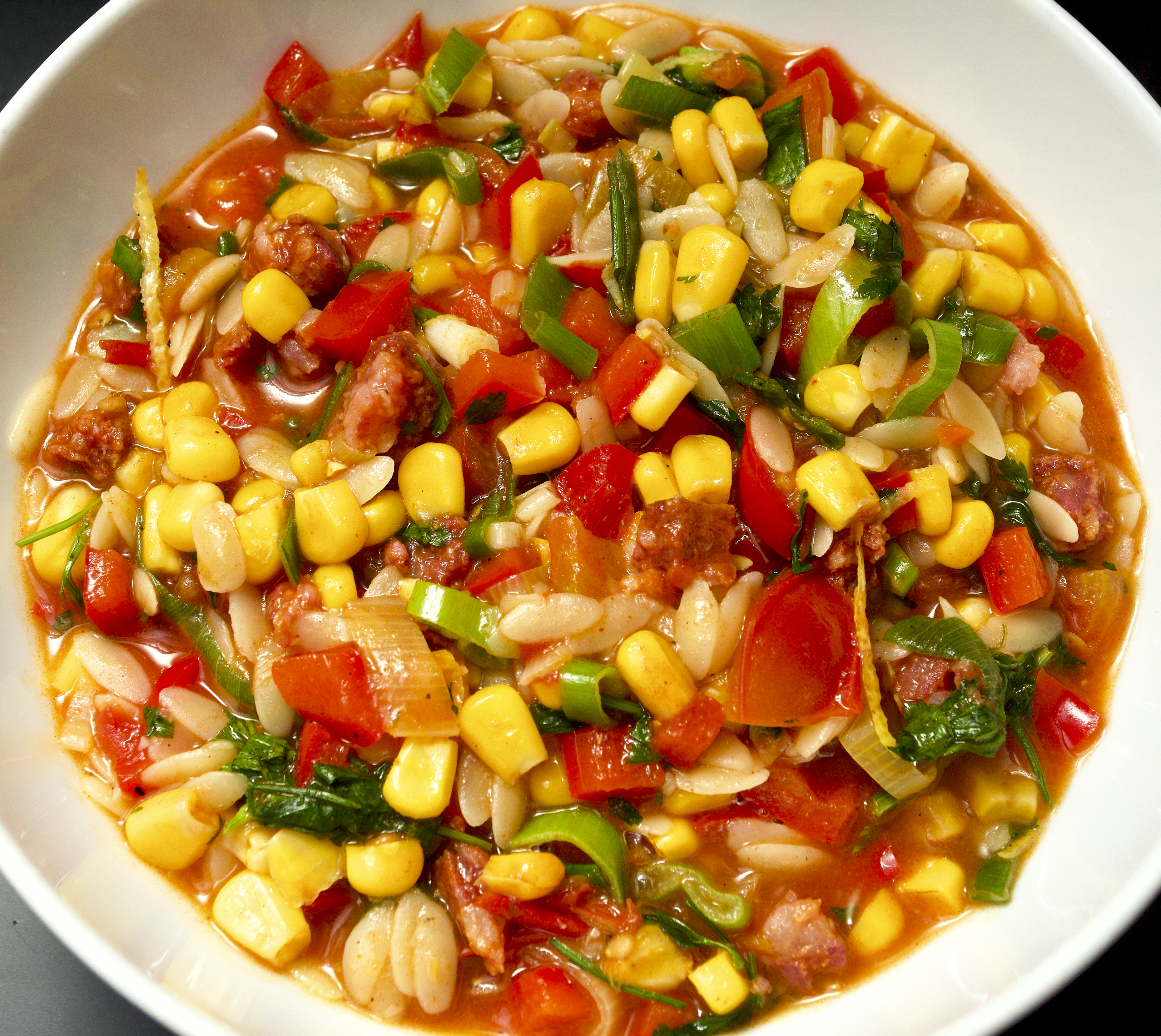 Chorizo, Orzo &amp; Sweetcorn Stew