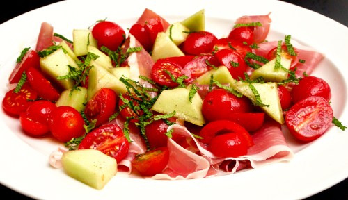 Melon, Tomato, Prosciutto &amp; mint Salad